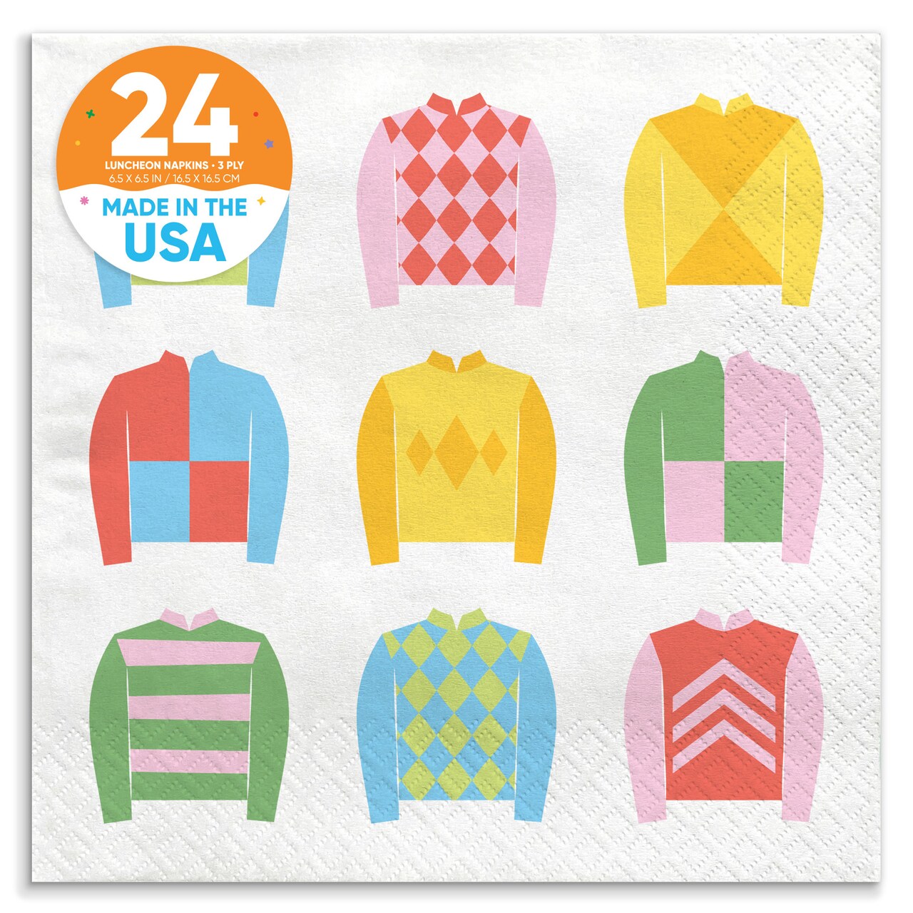 Big Dot of Happiness Derby Horse Race Napkins, Colorful Jockey Silks Kentucky Party Decor, White 3-Ply Paper Luncheon Dinner Napkins - 24 Count